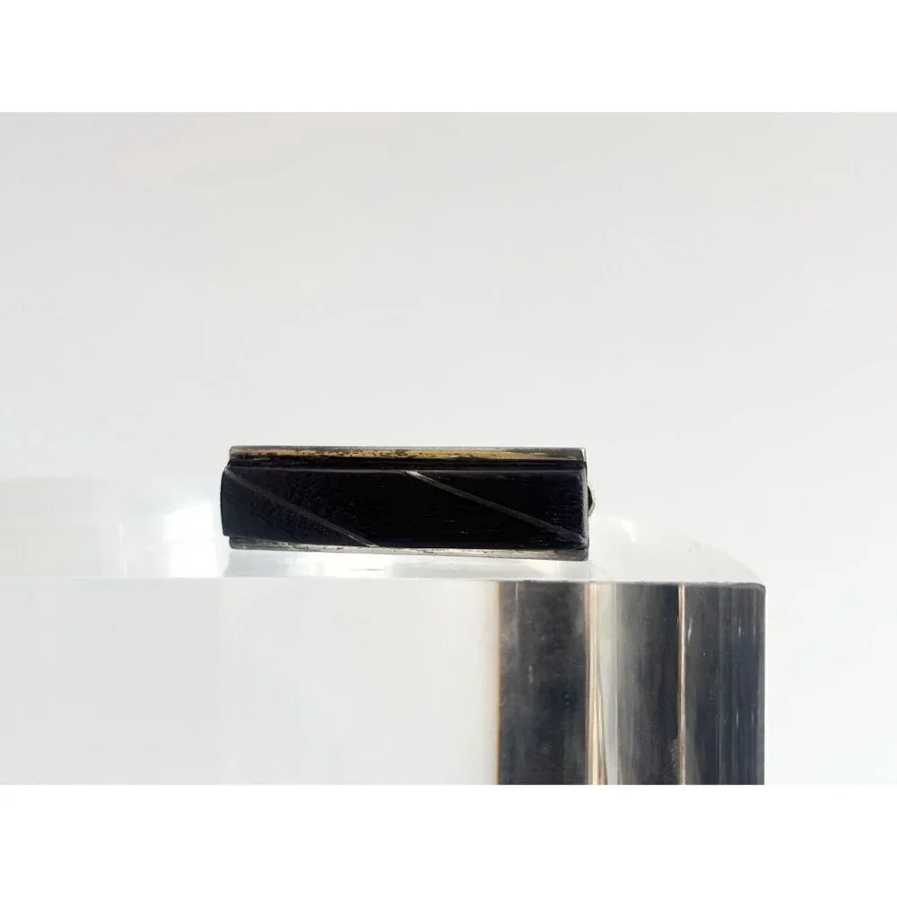 Taxco, Mexico Sterling Silver Dark Wood Short Vintage Men's Tie Bar | Tie Clip